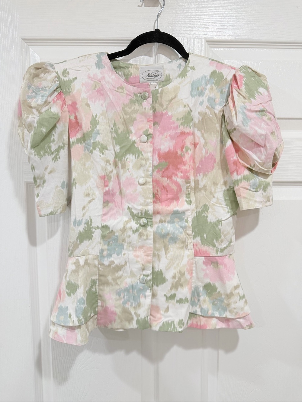 Vintage Pantagis Pastel Floral Puff Sleeve Top - Pastel Pink/Green - Union tag